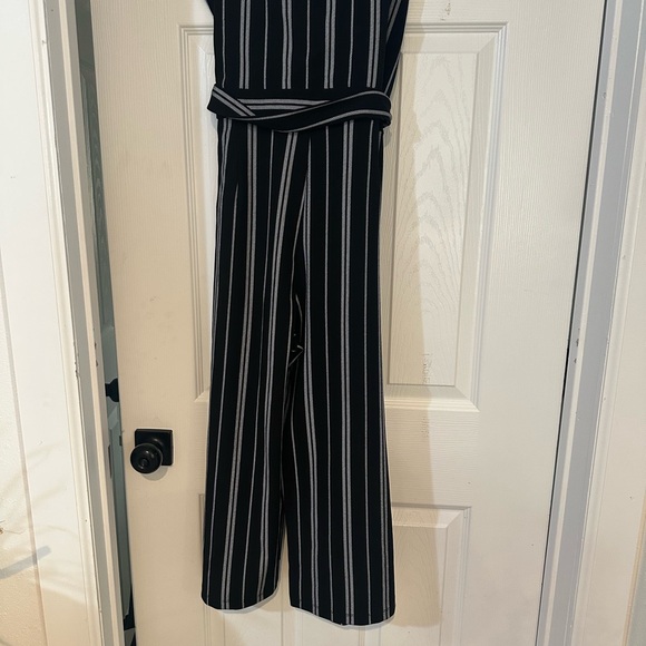 Striped Black and White Women's Jumpsuit - Picture 1 of 5